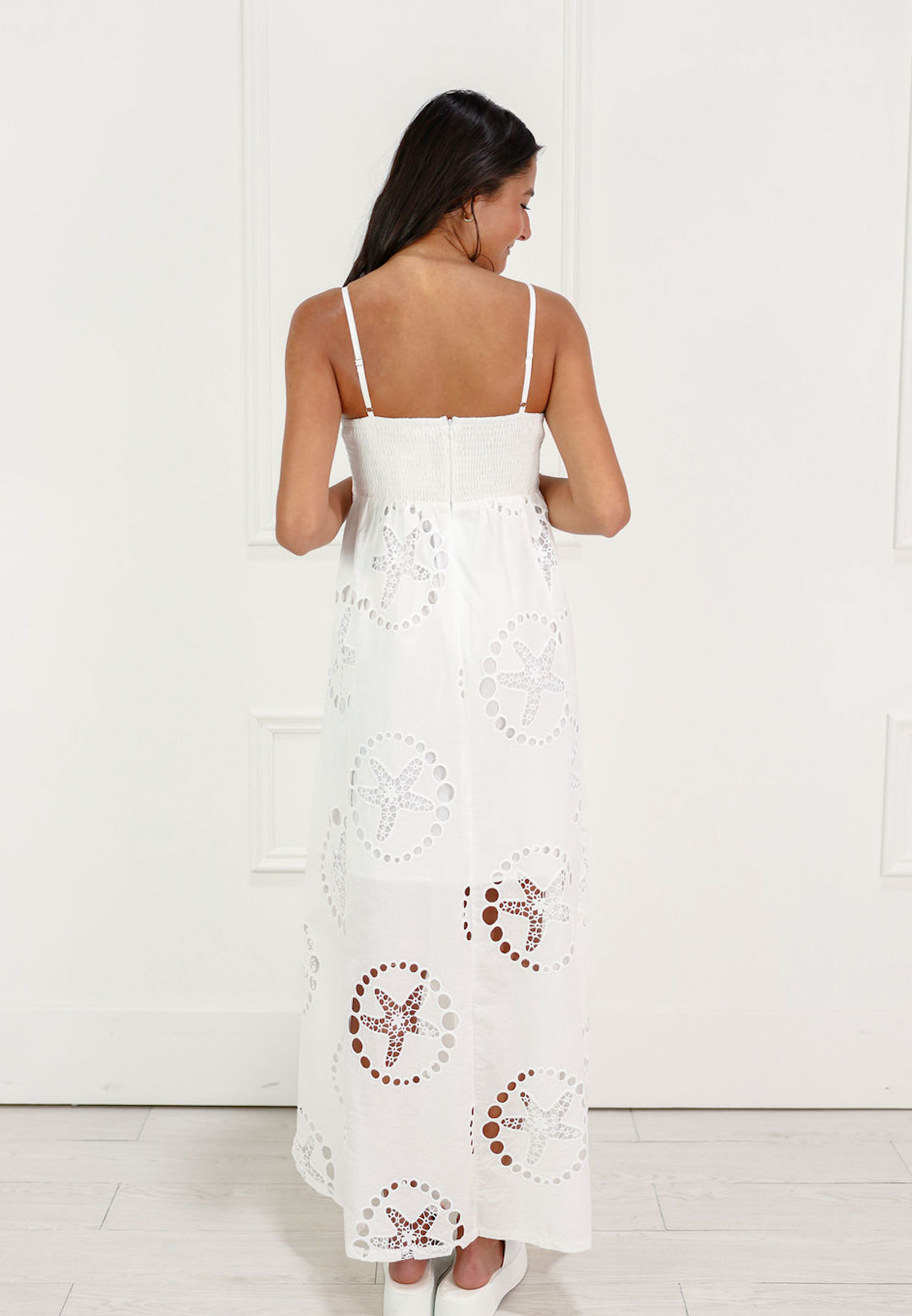 Embroidered Starfish Maxi Dress White