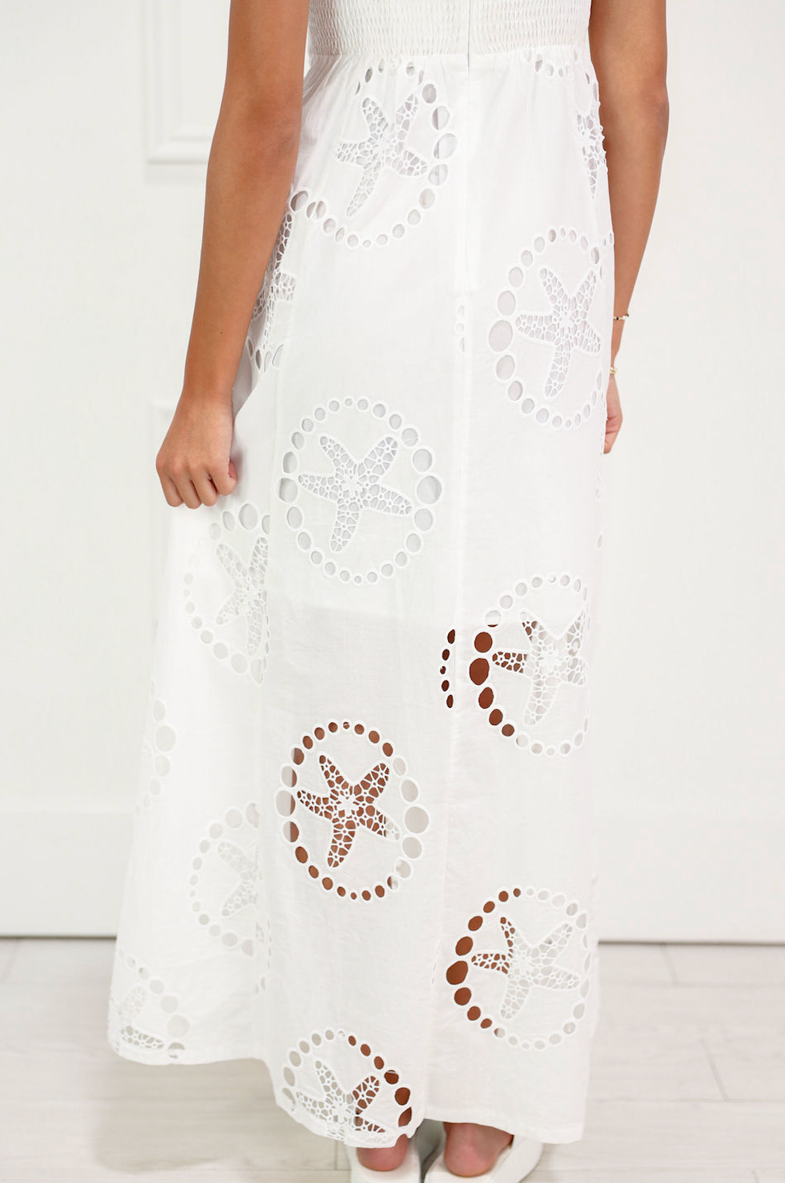 Embroidered Starfish Maxi Dress White