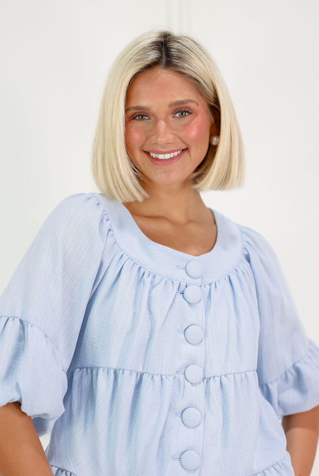 Buttons Tiered Top & Shorts Set of 2 Blue