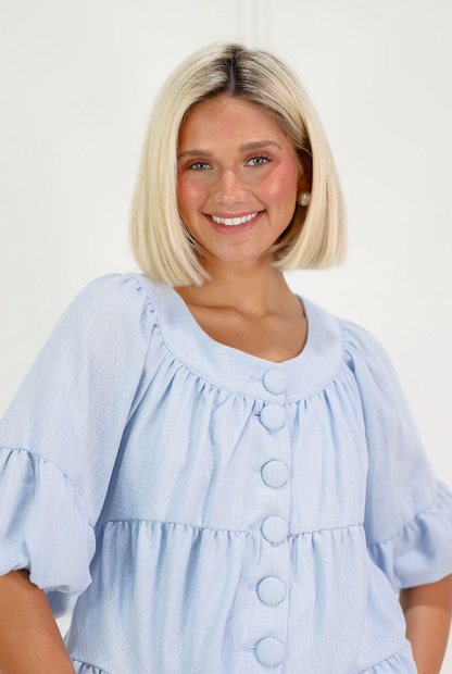 Buttons Tiered Top & Shorts Set of 2 Blue