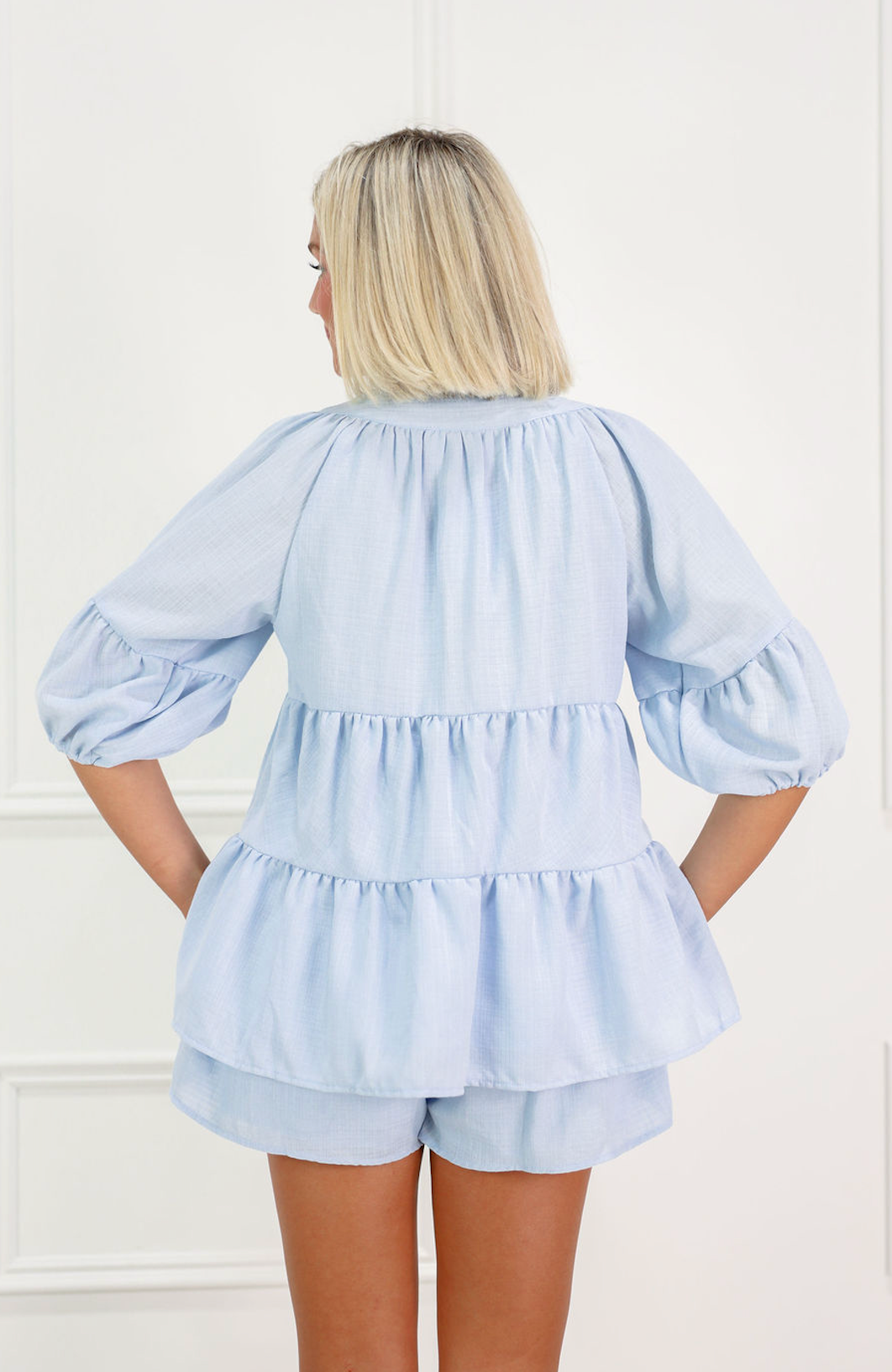 Buttons Tiered Top & Shorts Set of 2 Blue