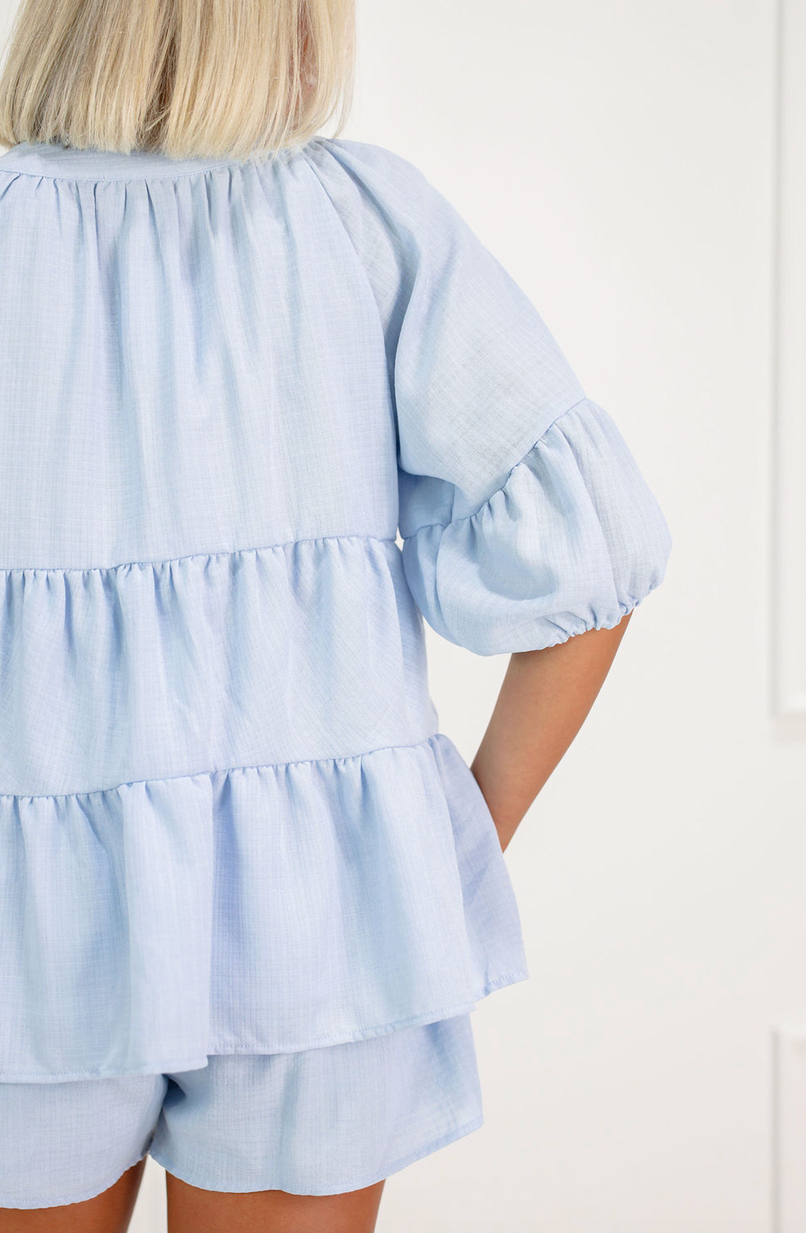 Buttons Tiered Top & Shorts Set of 2 Blue