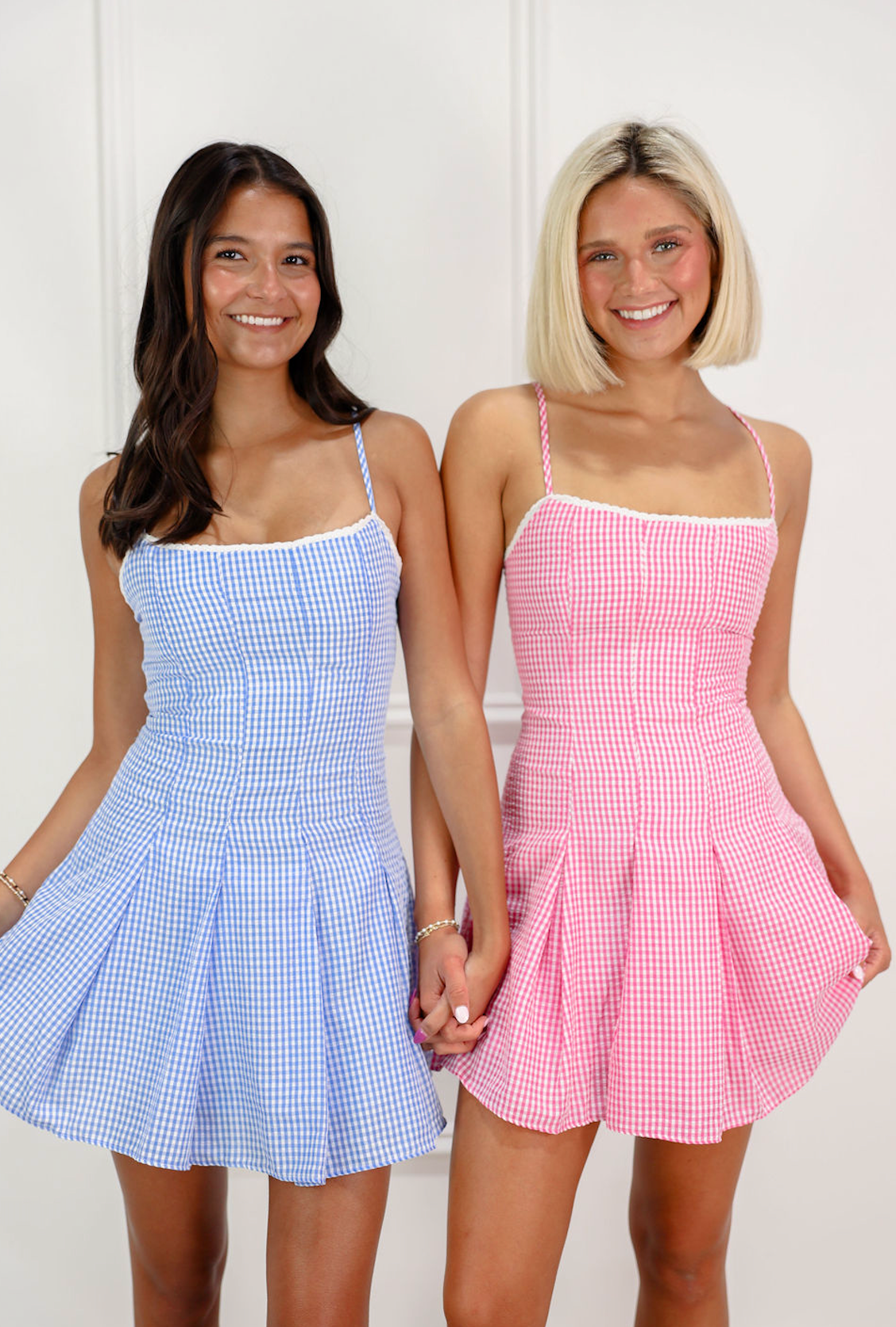Gingham w/ Lace Dress Pink