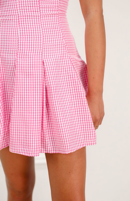 Gingham w/ Lace Dress Pink