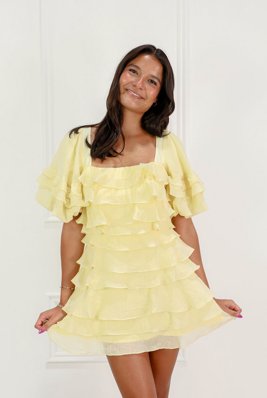 Tiered Ruffle Dress Yellow