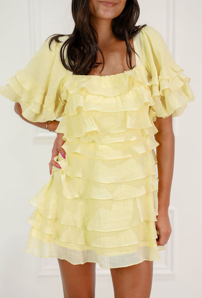 Tiered Ruffle Dress Yellow