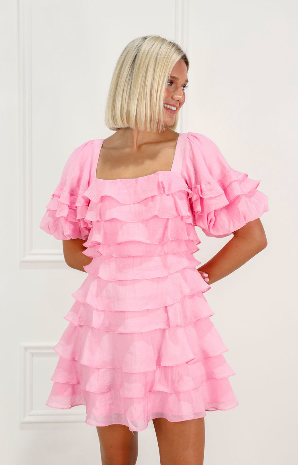 Tiered Ruffle Dress Pink