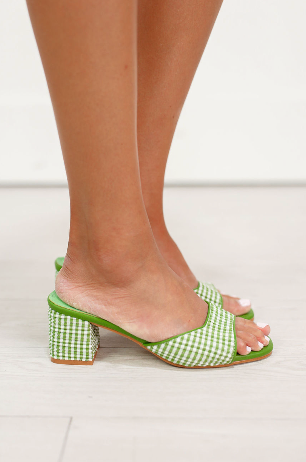 Matisse Birdie Avocado Gingham Heels