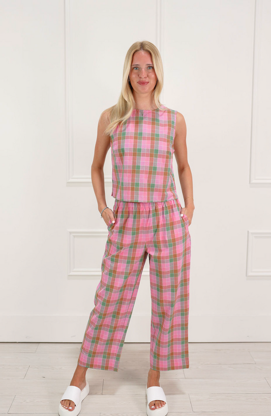 Multi Color Plaid Top & Pants Set of 2