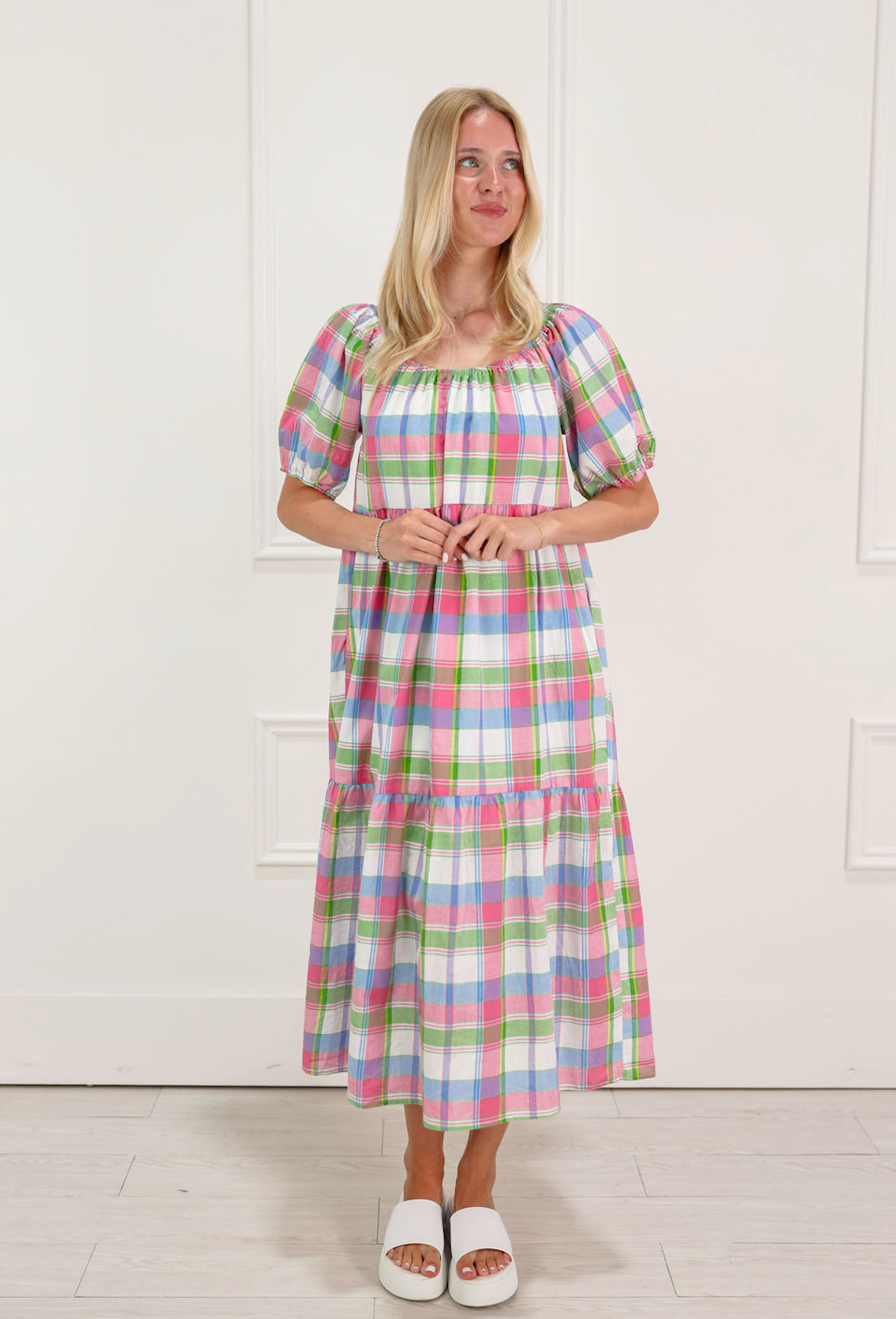Multi Color Plaid Midi Dress