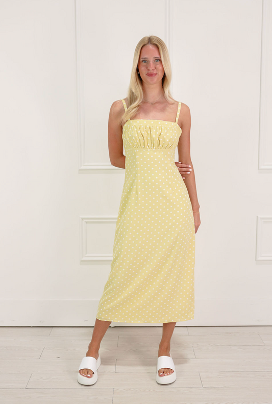 Yellow Polka Dot Midi Dress