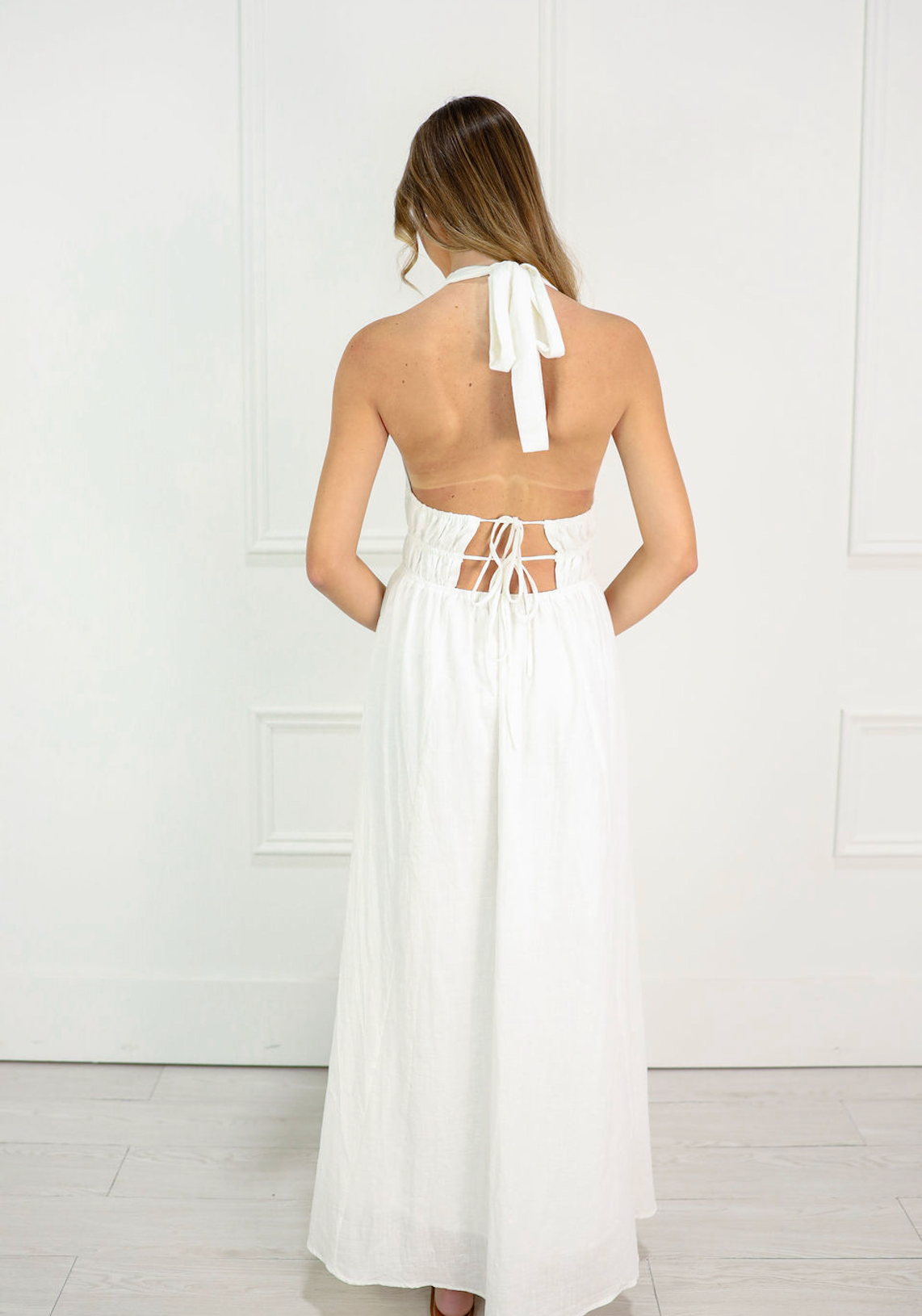 White Linen Halter Maxi Dress