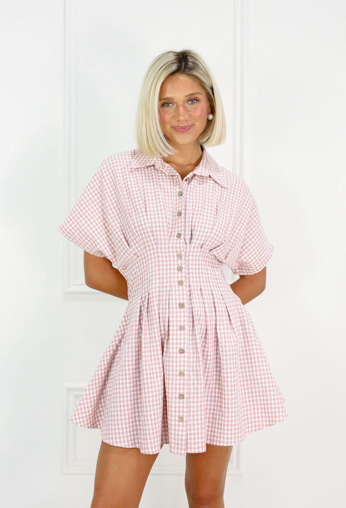 Gingham Collared Dress Strawberry