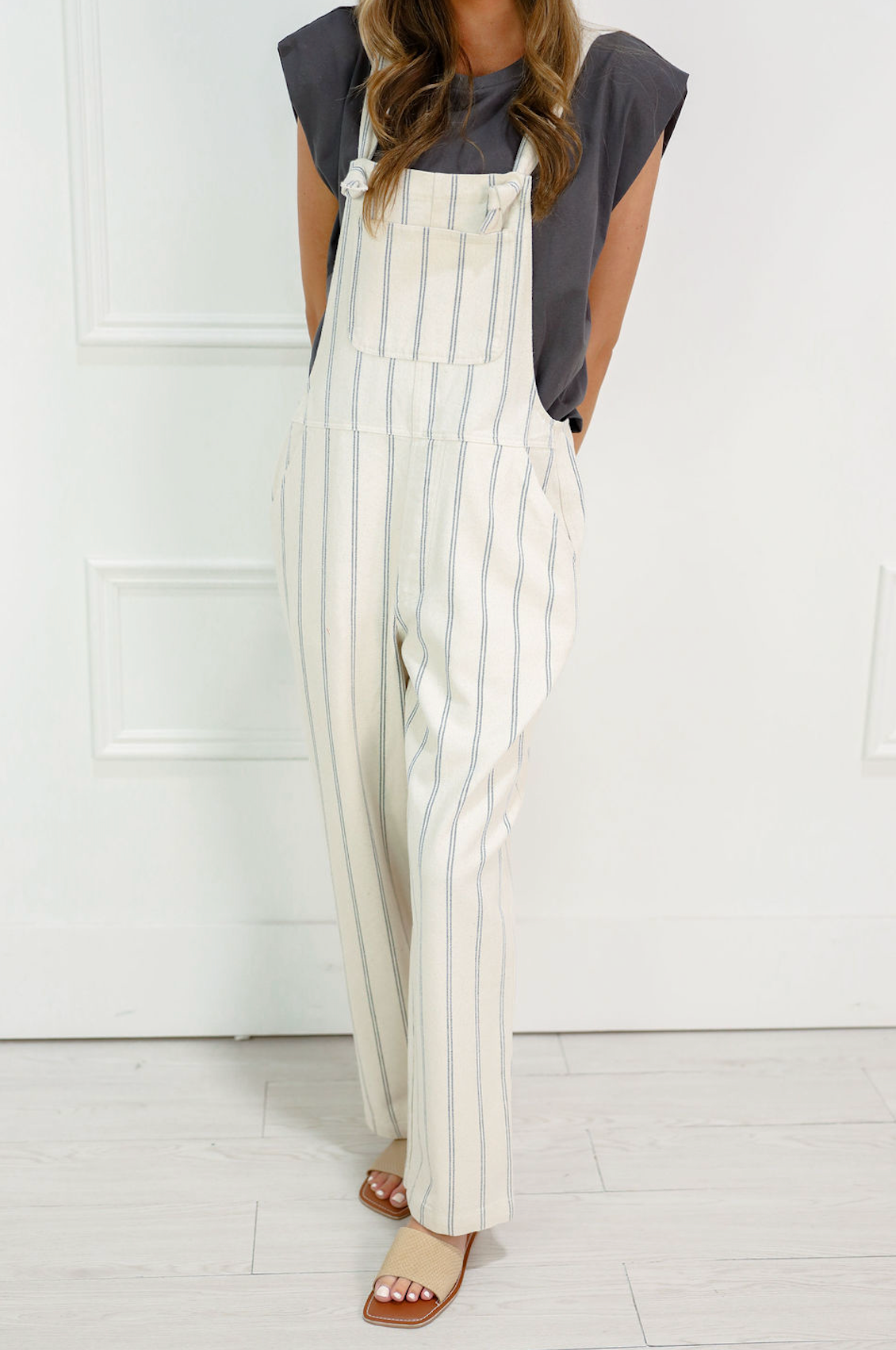 Oatmeal/Black Stripe Overalls