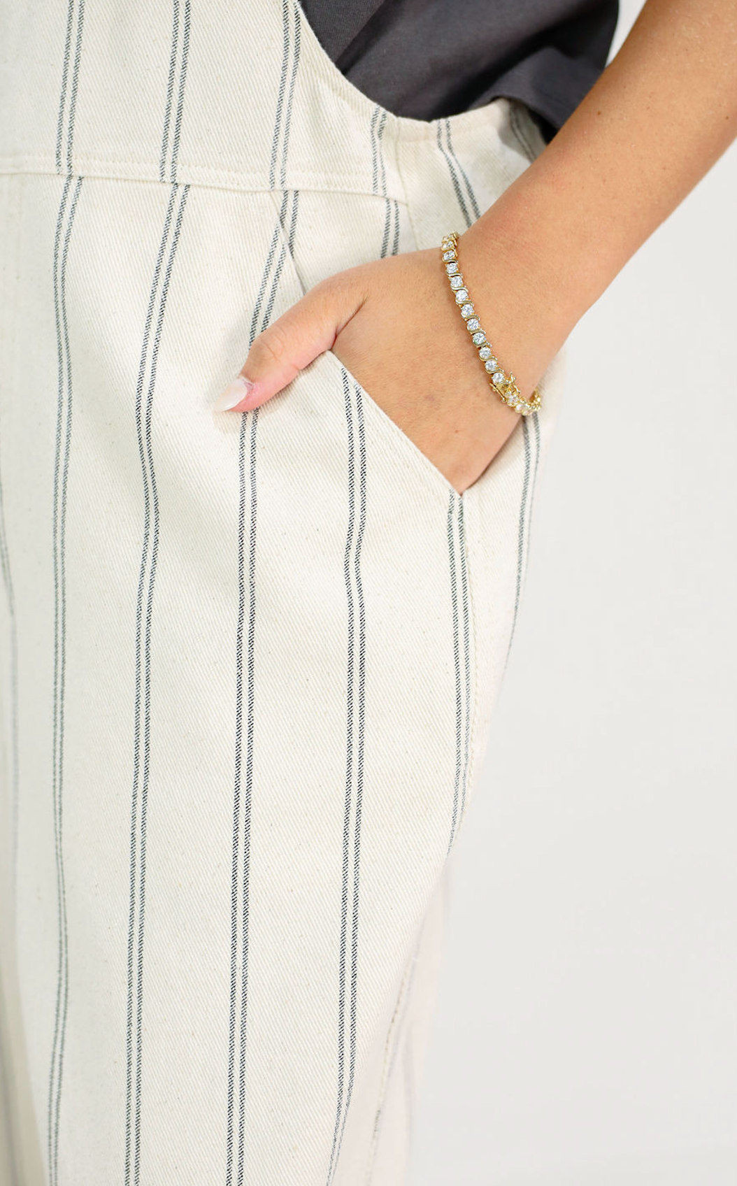 Oatmeal/Black Stripe Overalls
