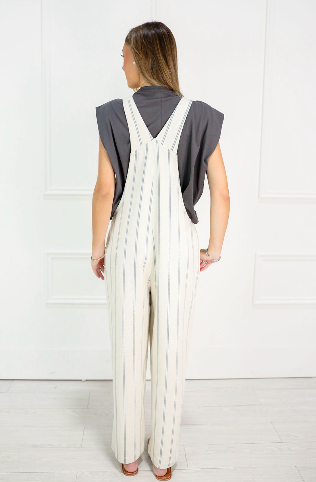 Oatmeal/Black Stripe Overalls