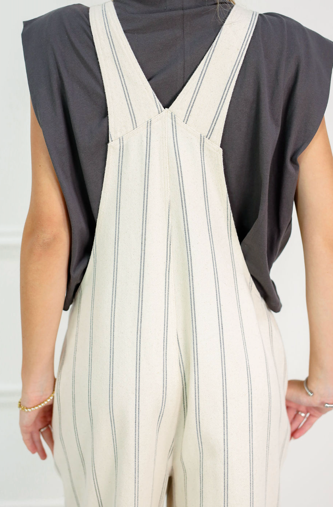 Oatmeal/Black Stripe Overalls