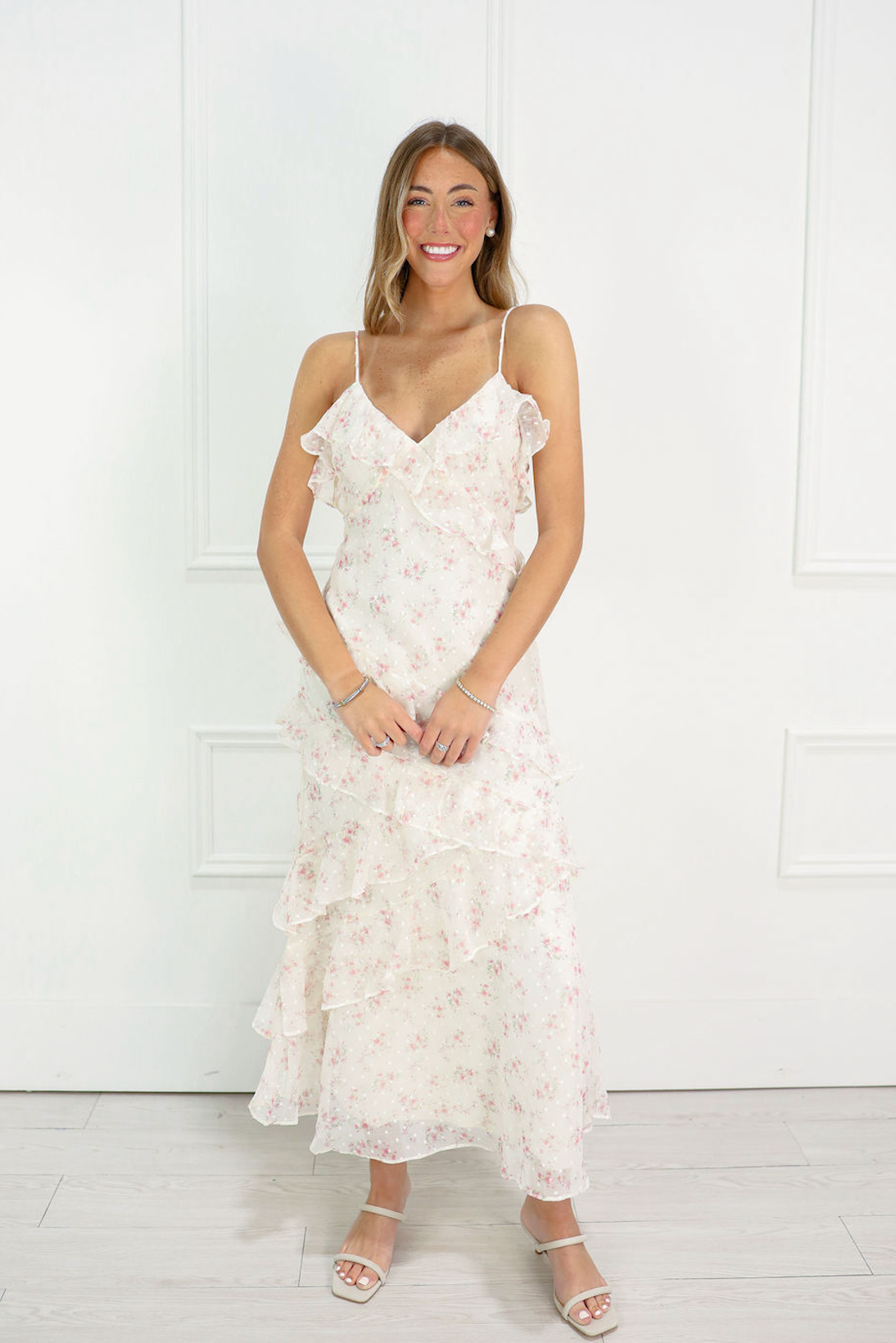 Pink Frilly Floral Maxi Dress