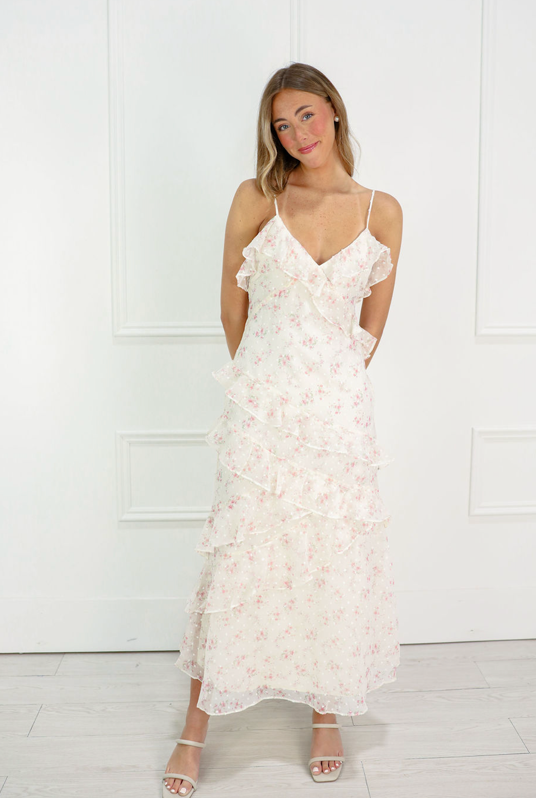 Pink Frilly Floral Maxi Dress