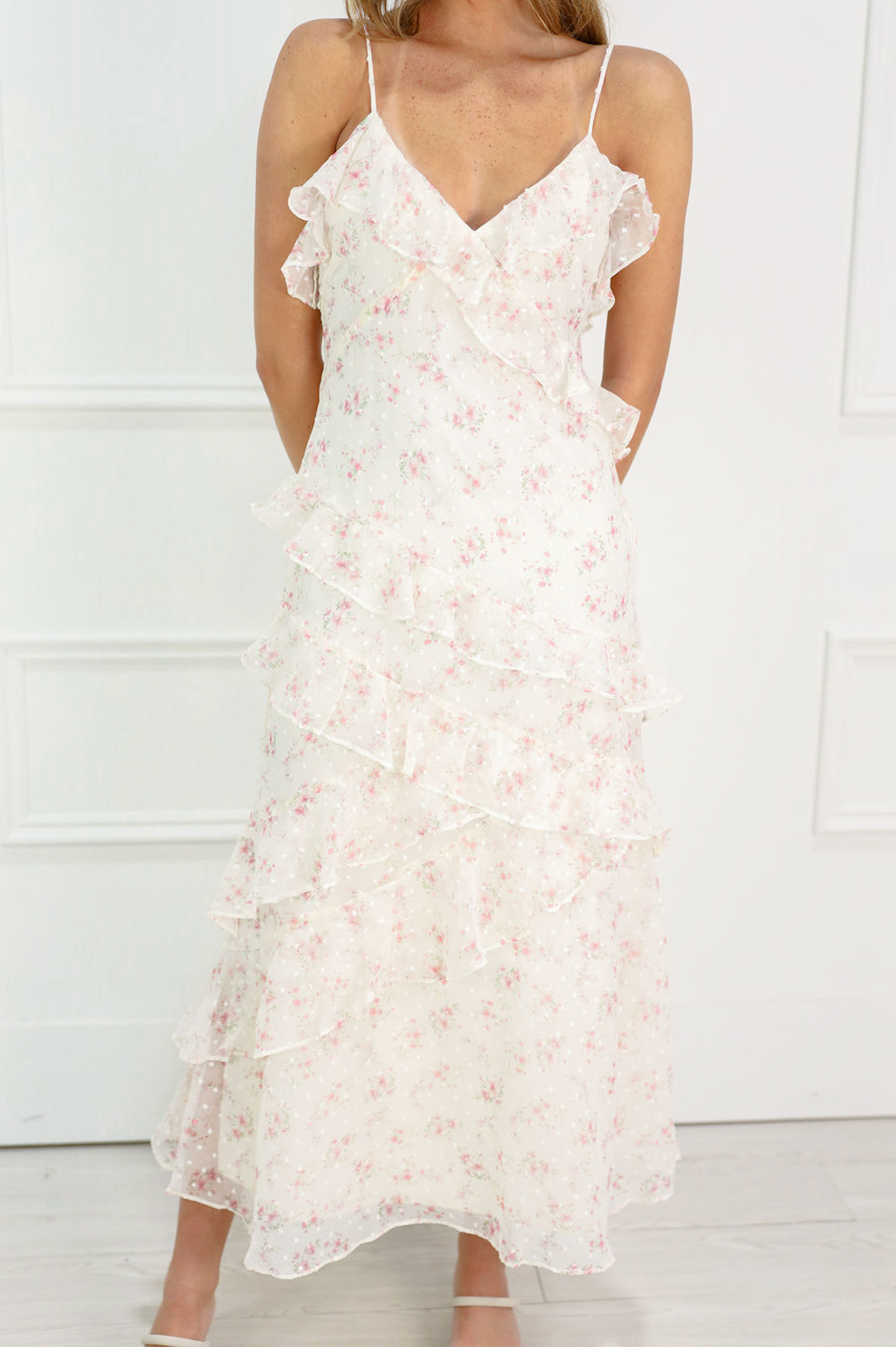Pink Frilly Floral Maxi Dress