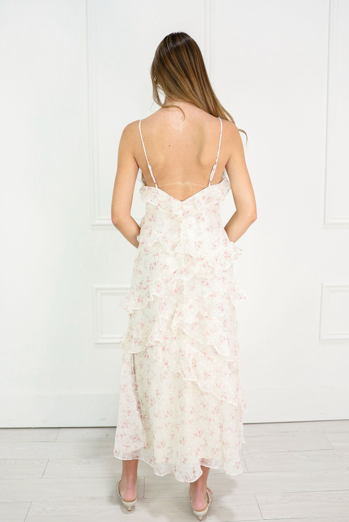 Pink Frilly Floral Maxi Dress
