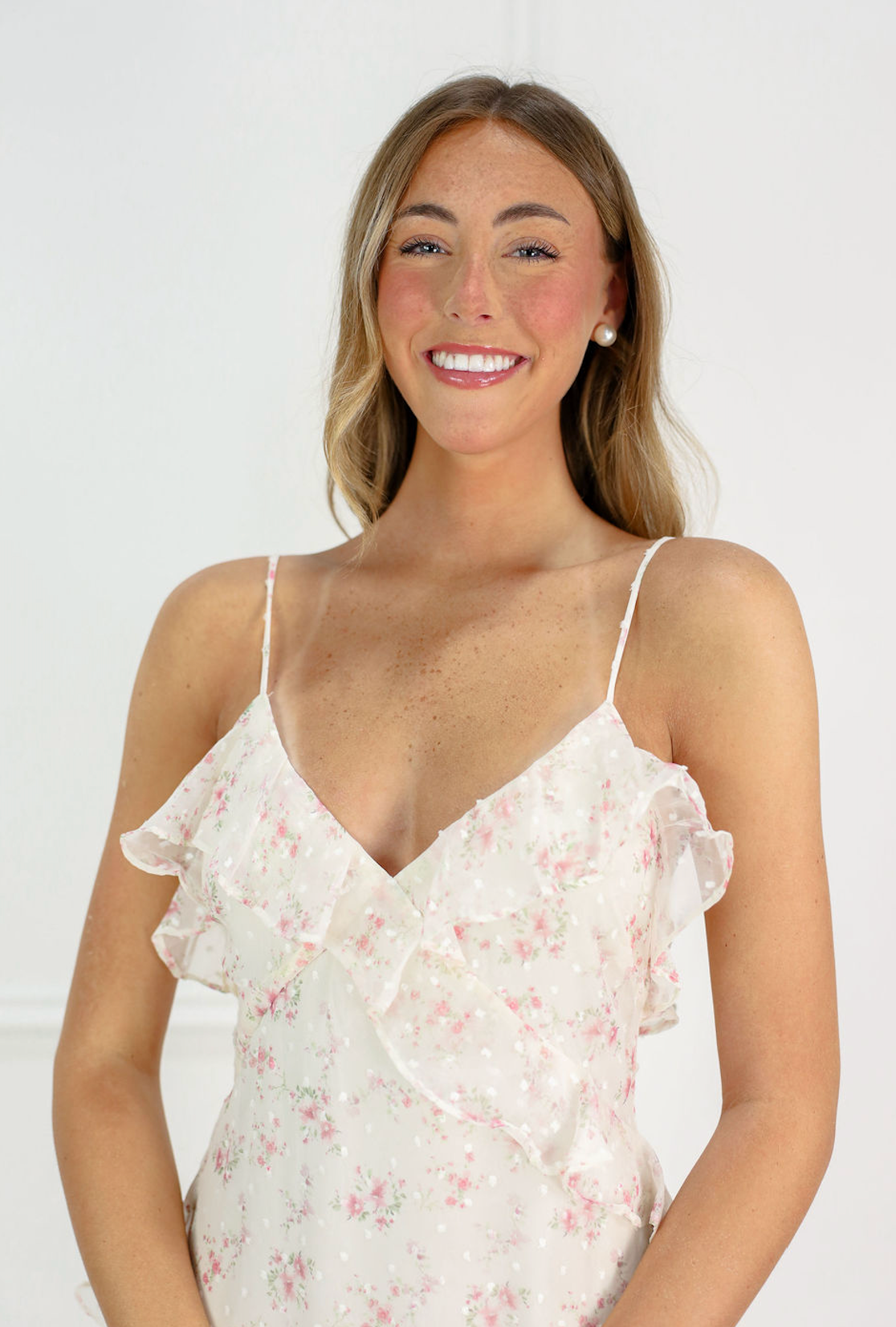 Pink Frilly Floral Maxi Dress