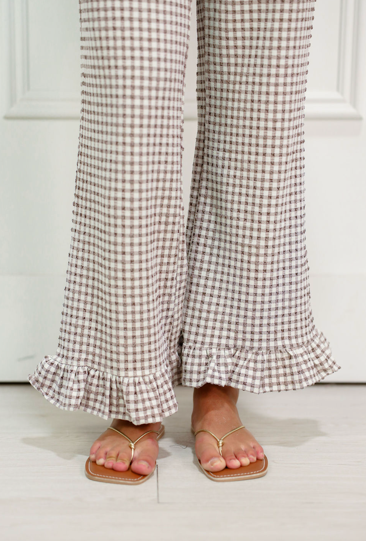 Brown Gingham Pants w/ Ruffle