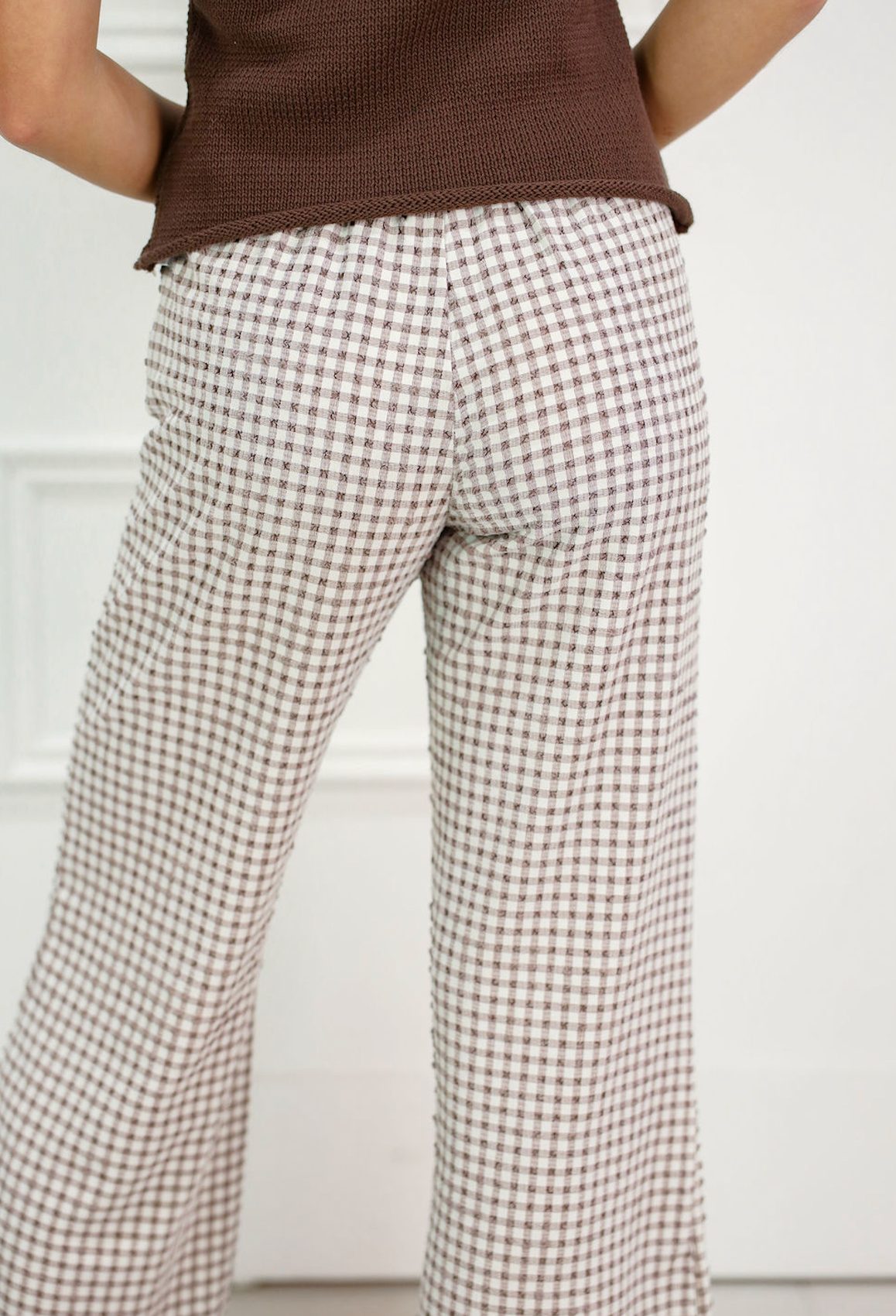 Brown Gingham Pants w/ Ruffle