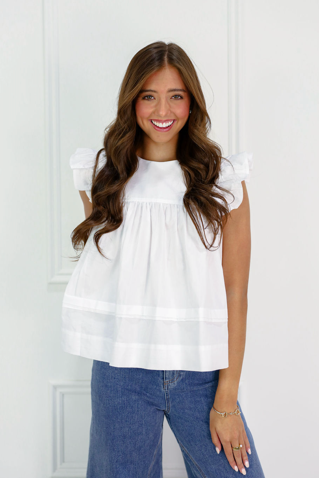 Flutter Sleeve Babydoll Top White - Clothe Boutique