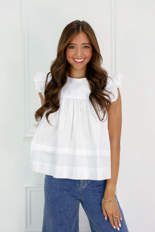Flutter Sleeve Babydoll Top White - Clothe Boutique