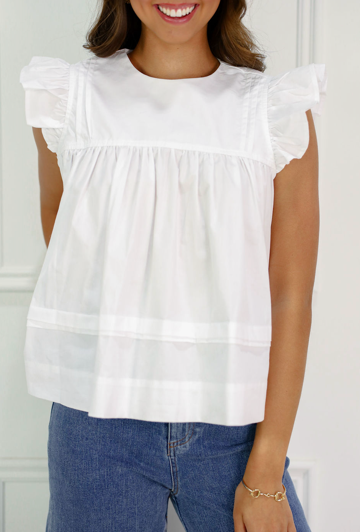 Flutter Sleeve Babydoll Top White - Clothe Boutique