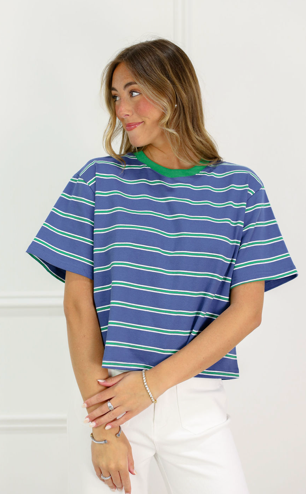 Striped Boxy T-shirt Blue/Green