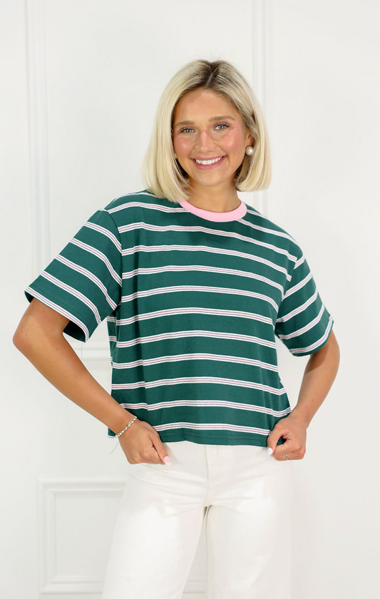 Striped Boxy T-shirt Green/Pink