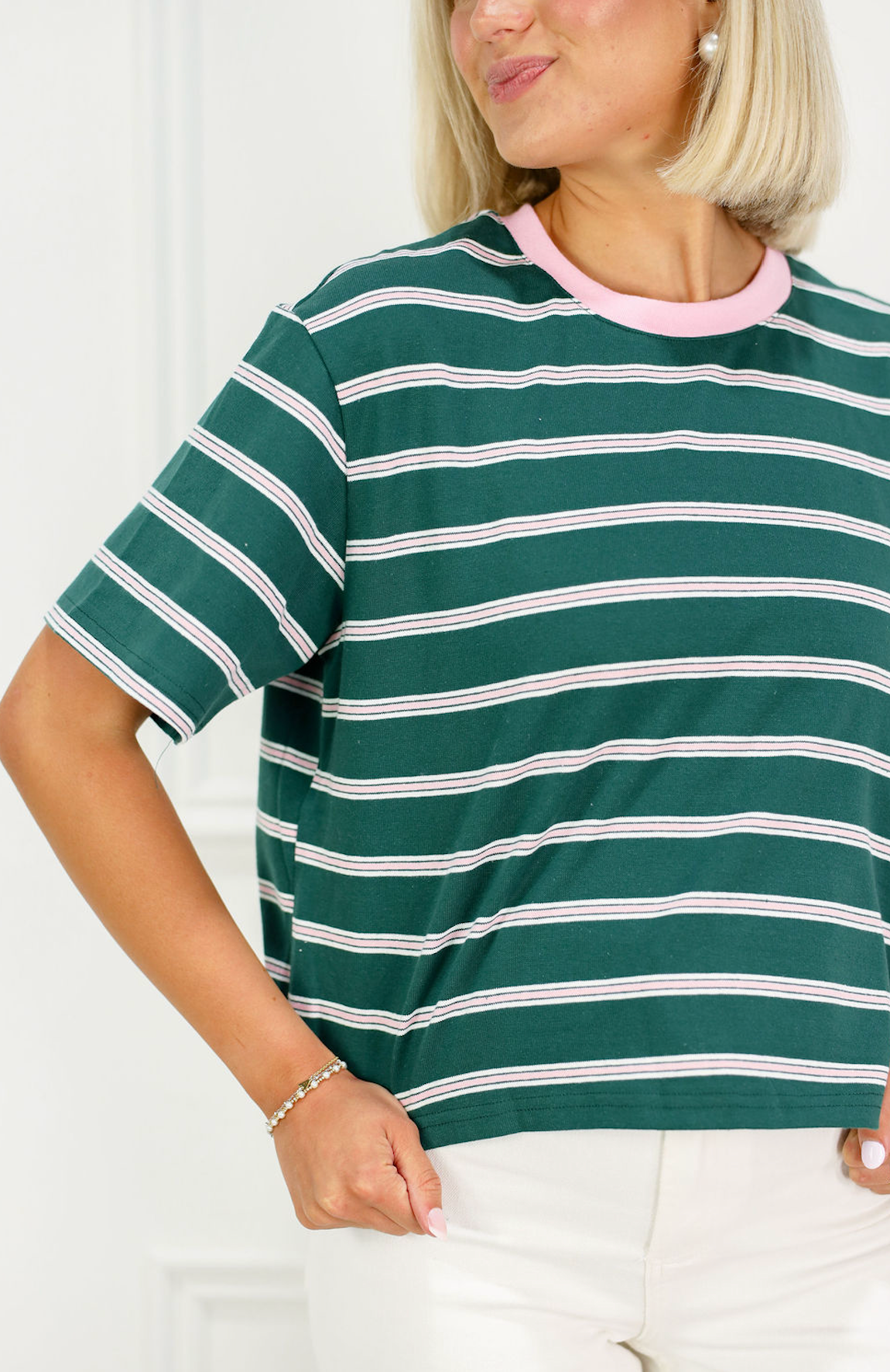 Striped Boxy T-shirt Green/Pink