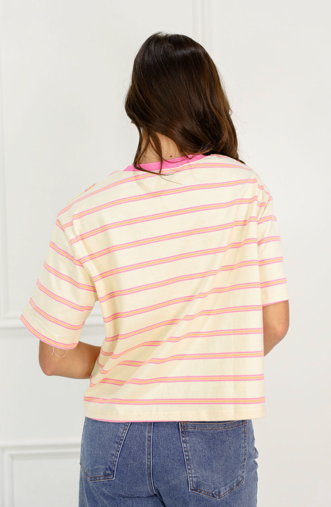 Striped Boxy T-shirt Pink/White