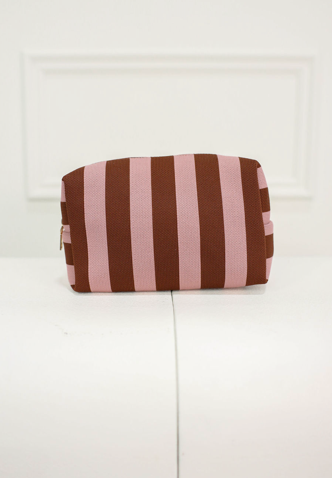 Stripe Cosmetic Pouch Pink/Brown