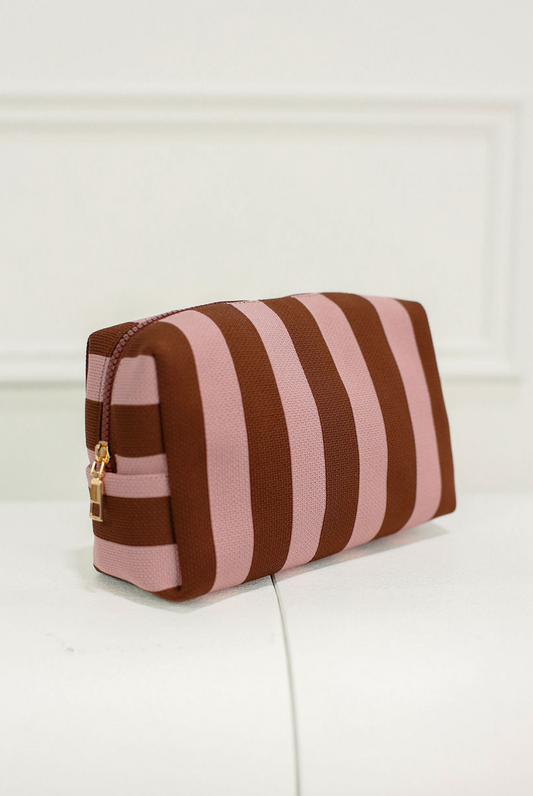 Stripe Cosmetic Pouch Pink/Brown