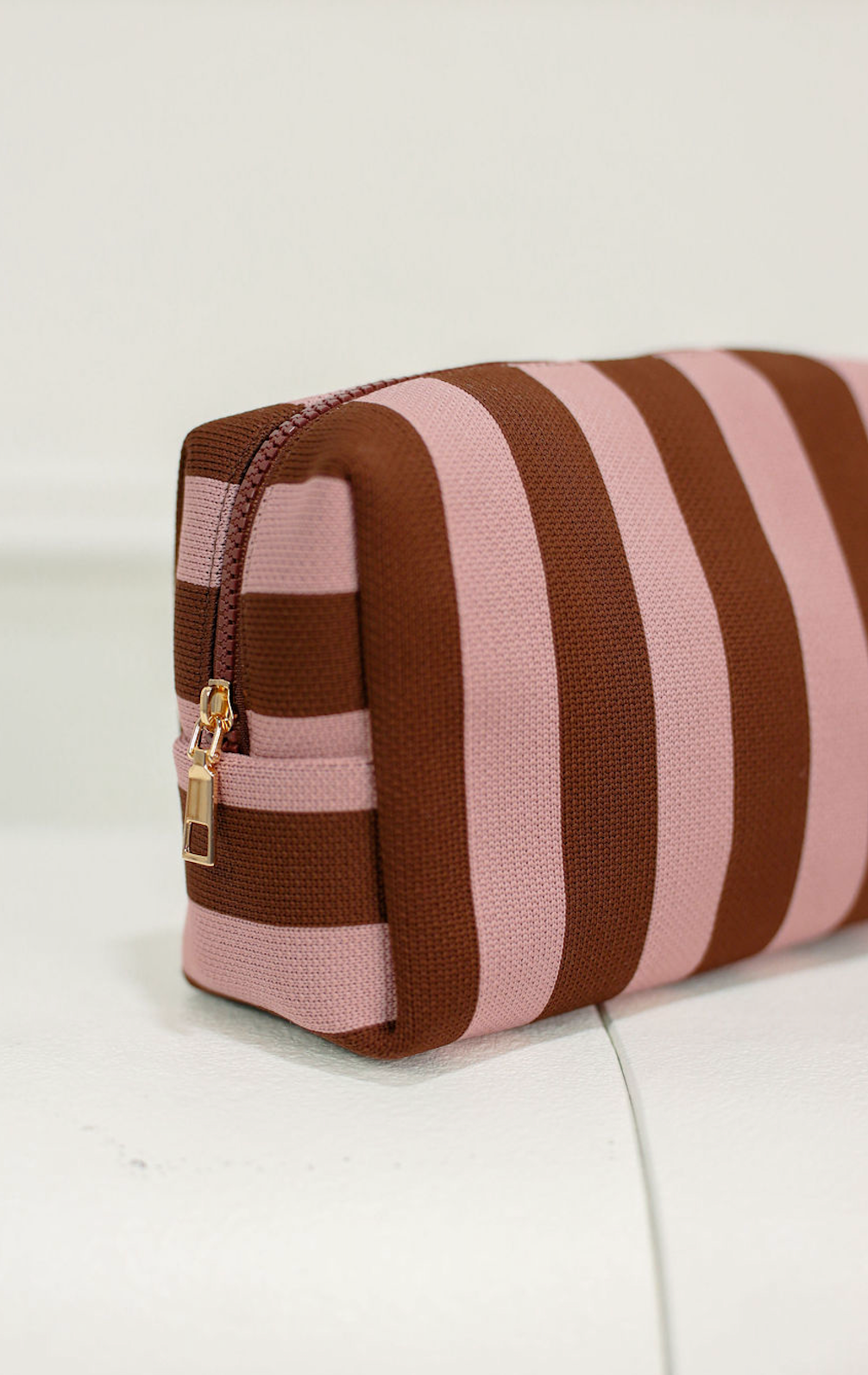 Stripe Cosmetic Pouch Pink/Brown