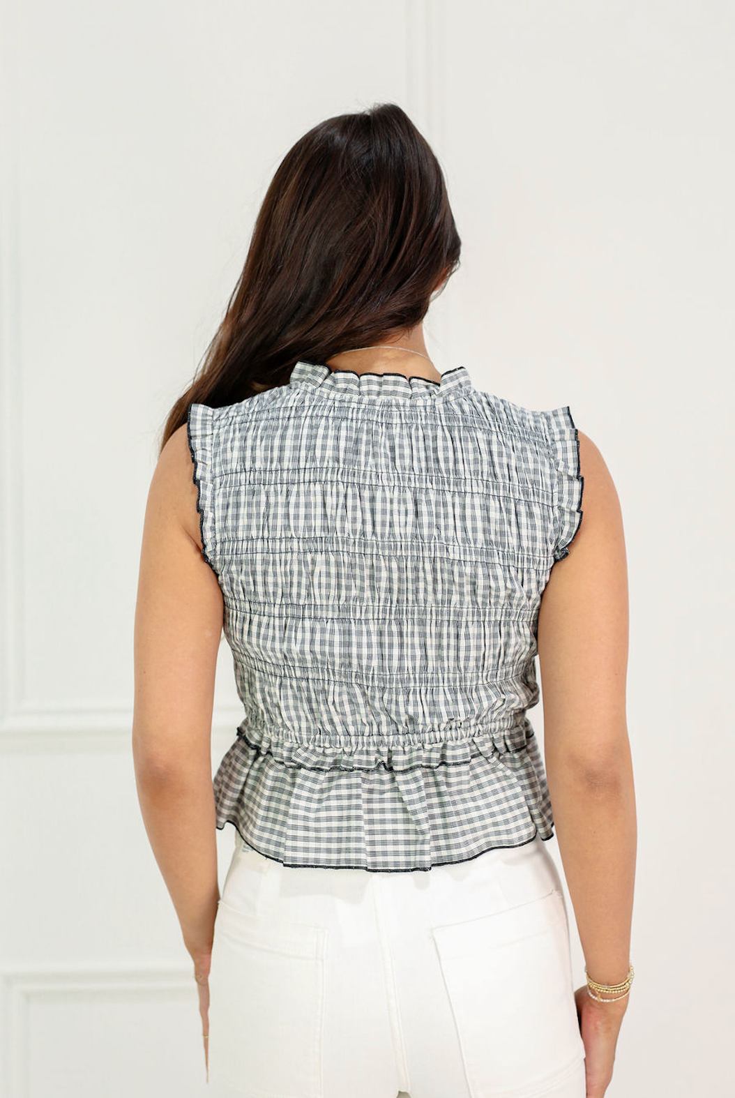 Gingham Lace Up Top Black - Clothe Boutique