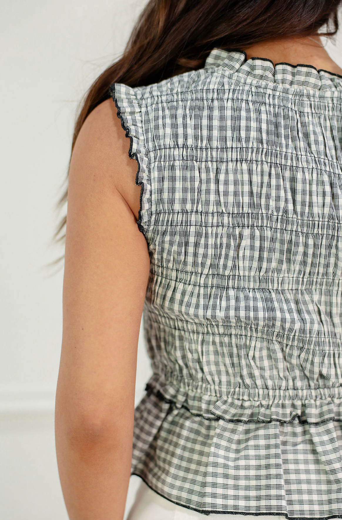 Gingham Lace Up Top Black - Clothe Boutique