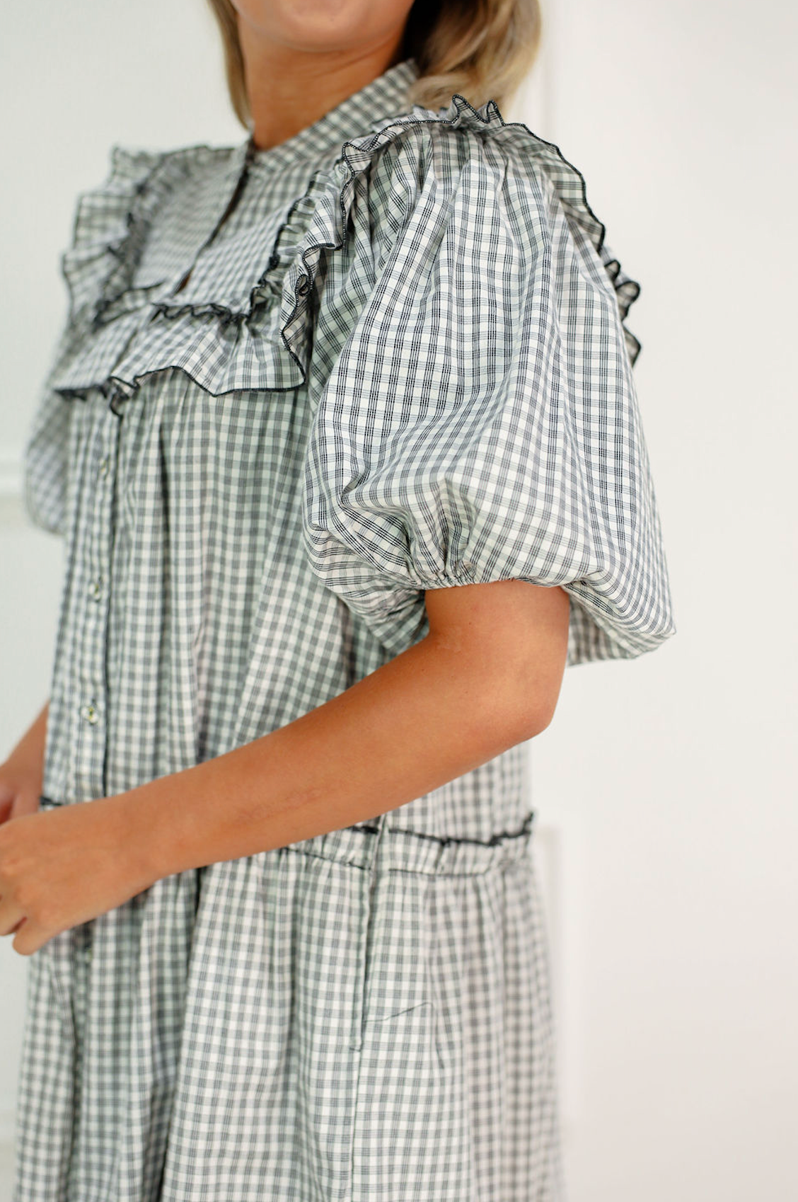 Babydoll Gingham Ruffle Trim Dress