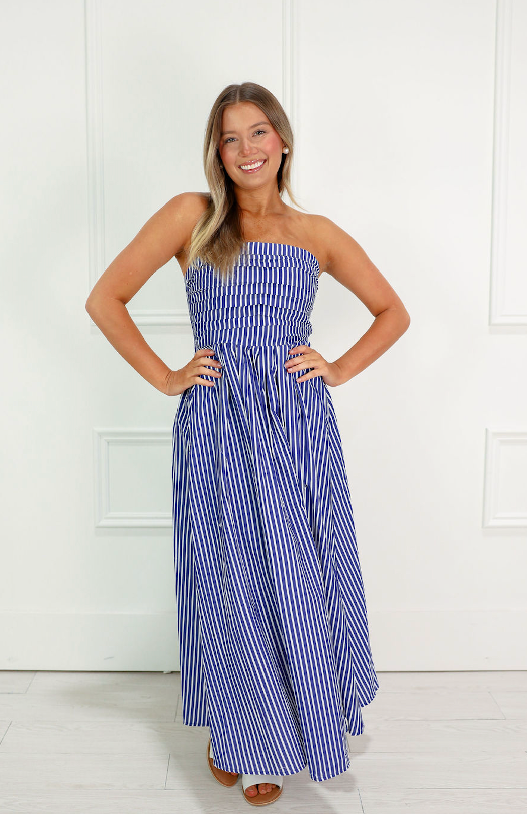 Striped Tube Top Midi Dress Royal