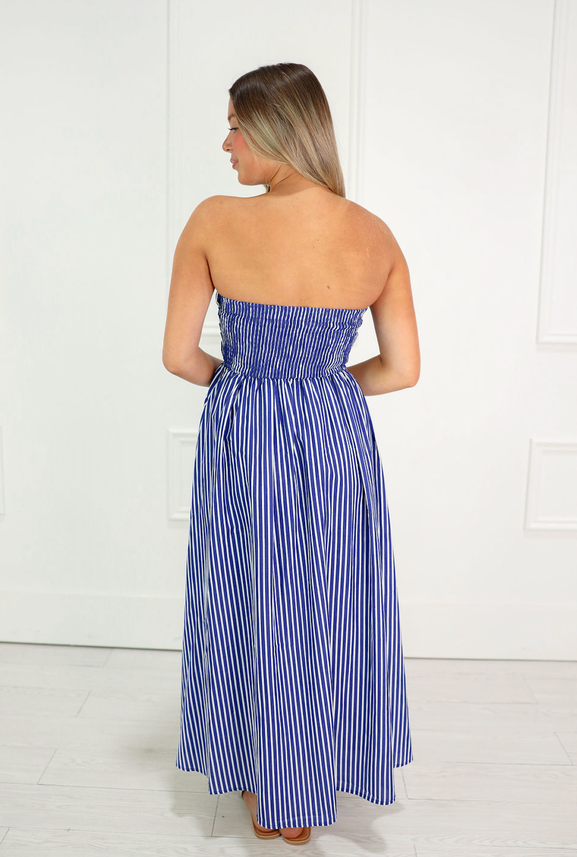 Striped Tube Top Midi Dress Royal