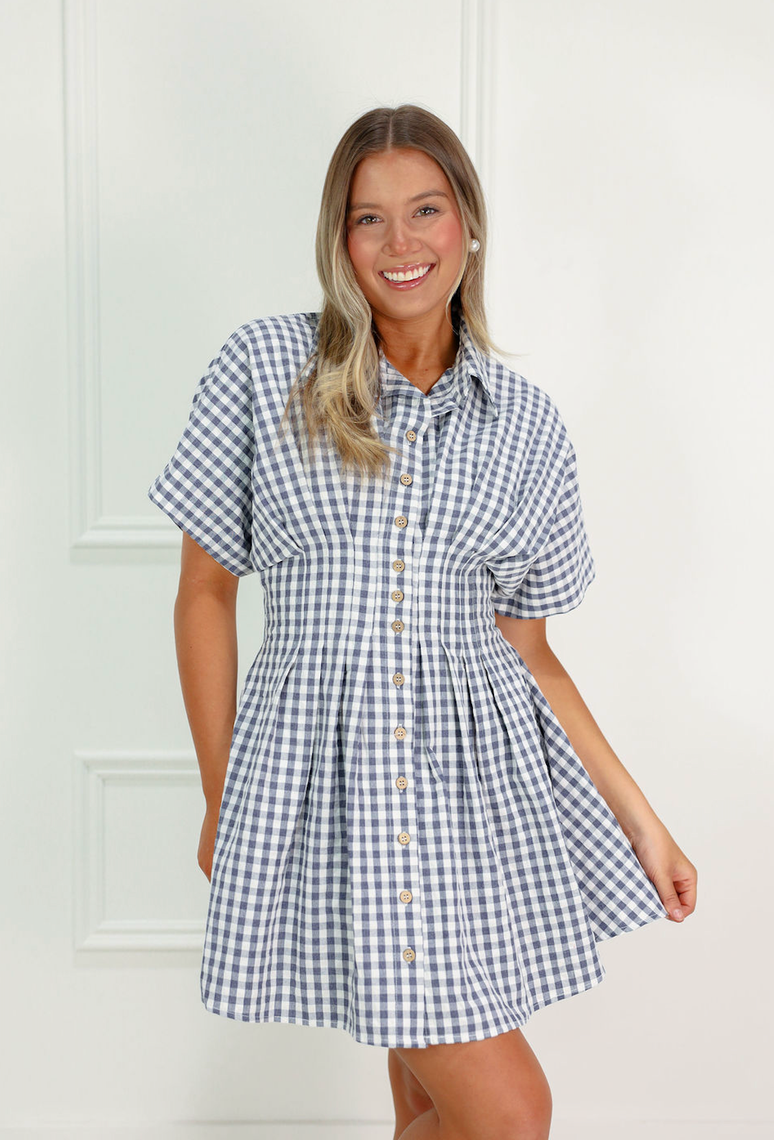 Gingham Collared Dress Navy