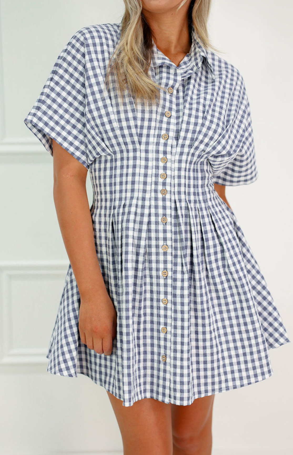 Gingham Collared Dress Navy