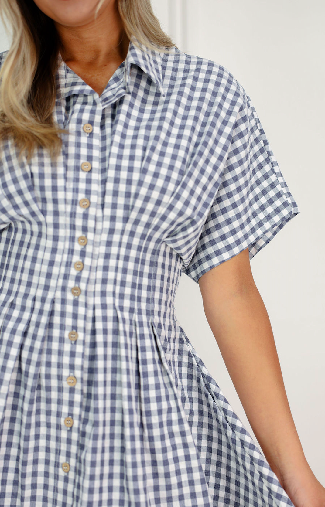 Gingham Collared Dress Navy