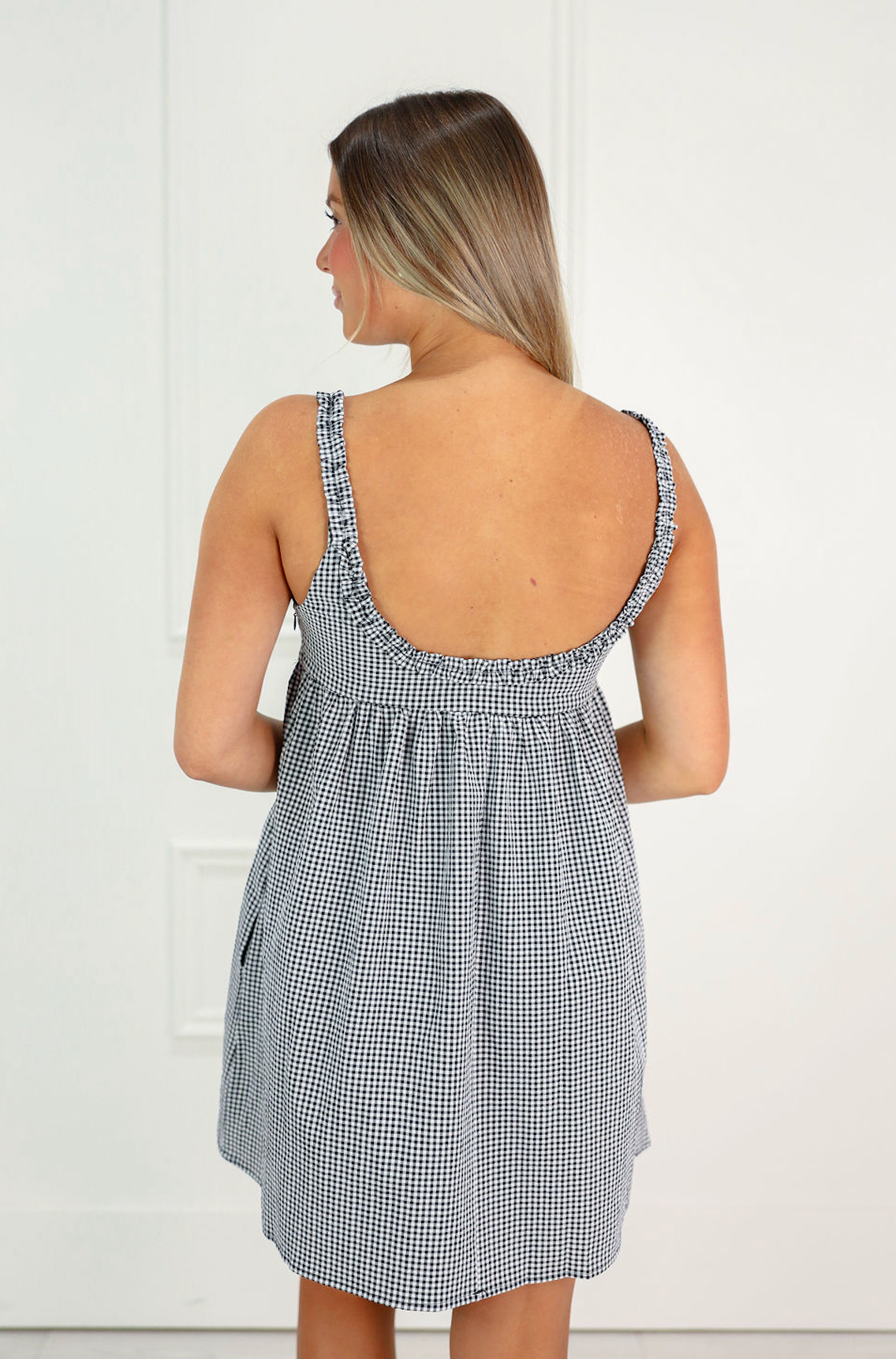 Babydoll Check Dress Black