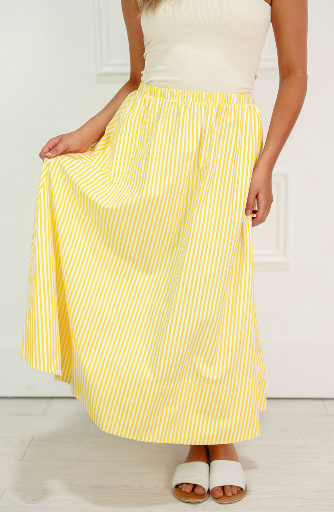 Striped Flowy Skirt Yellow - Clothe Boutique
