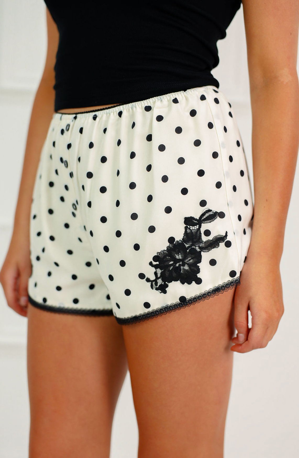 Cream Polka Dot Lace Shorts