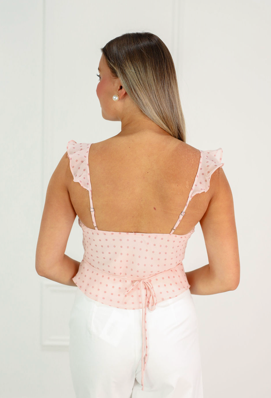 Blush Polka Dot Frilly Top